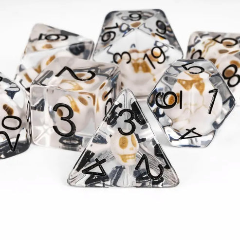 Skull Dice Inclusions Dice Set With Black Ink - 7pc