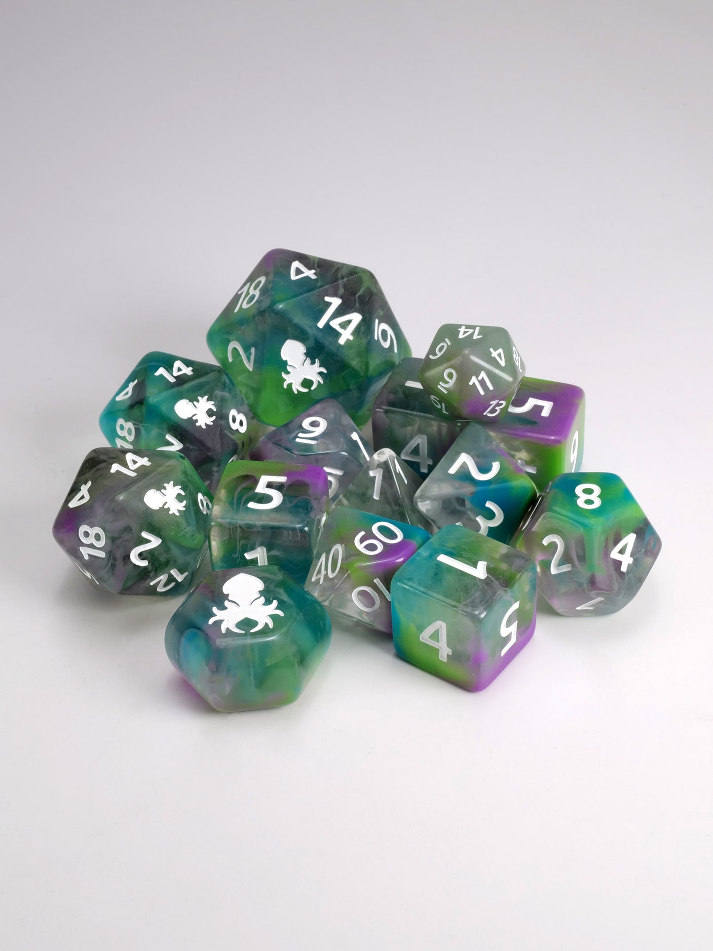 Water Nymph 14pc Dice Set inked in White