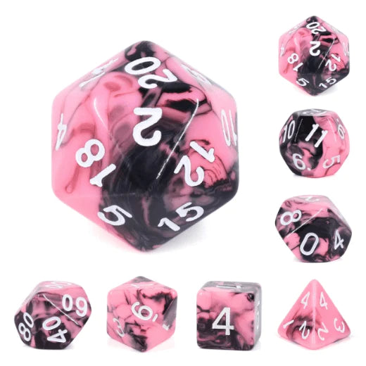 Watermelon Cream 7pc Dice Set inked in White