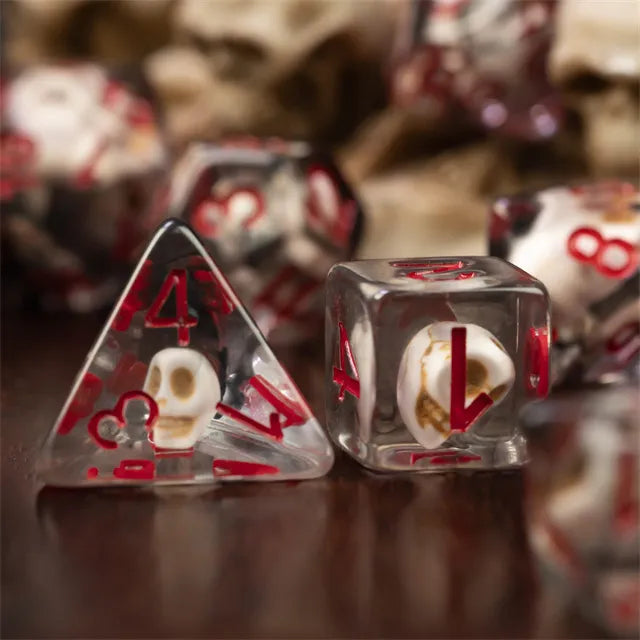 Pirate Skull Smoke 7pc Dice Set Inked in Red