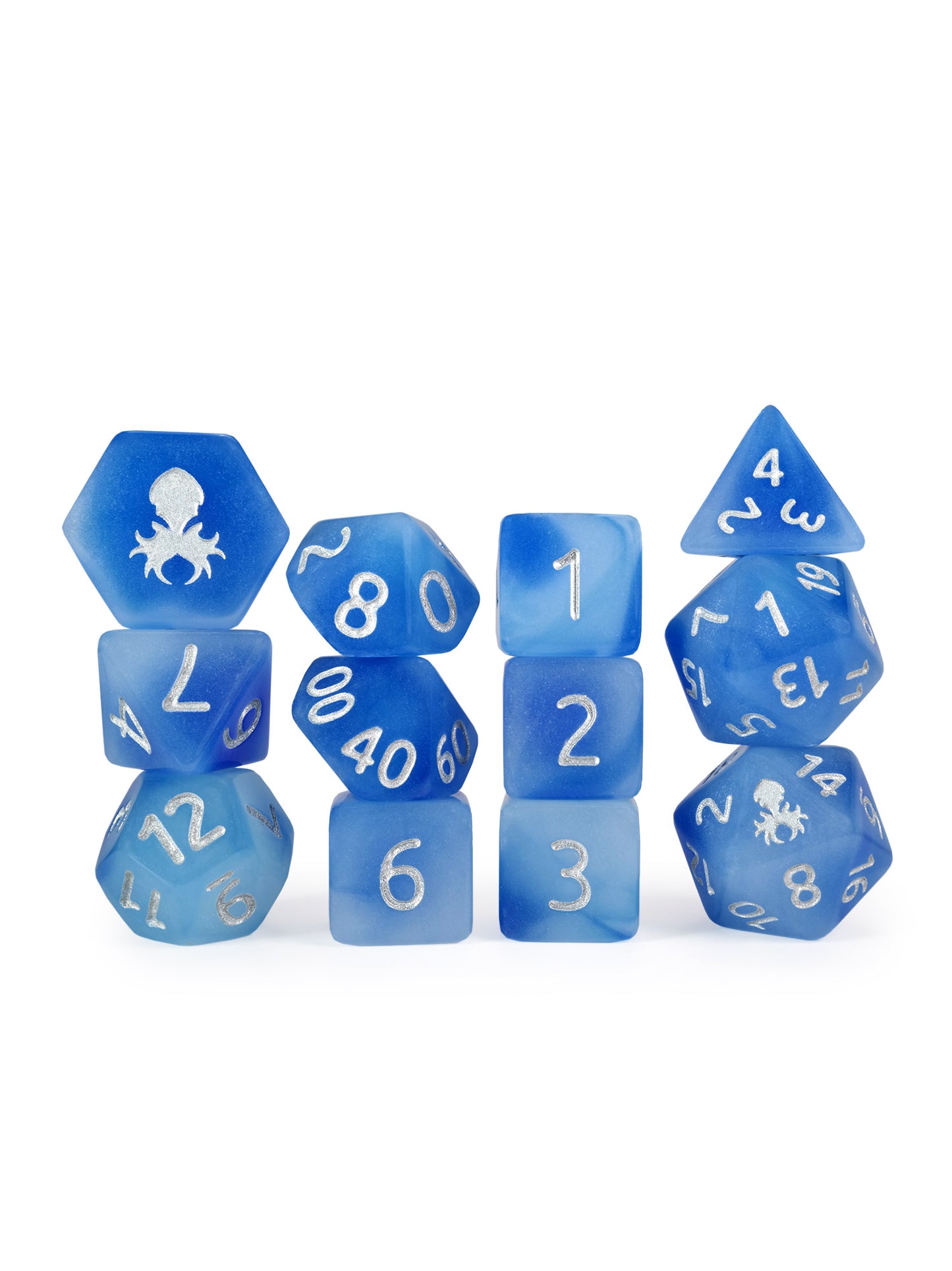 Blueberry Quencher Glow in the Dark 12pc Dice Set inked in Silver