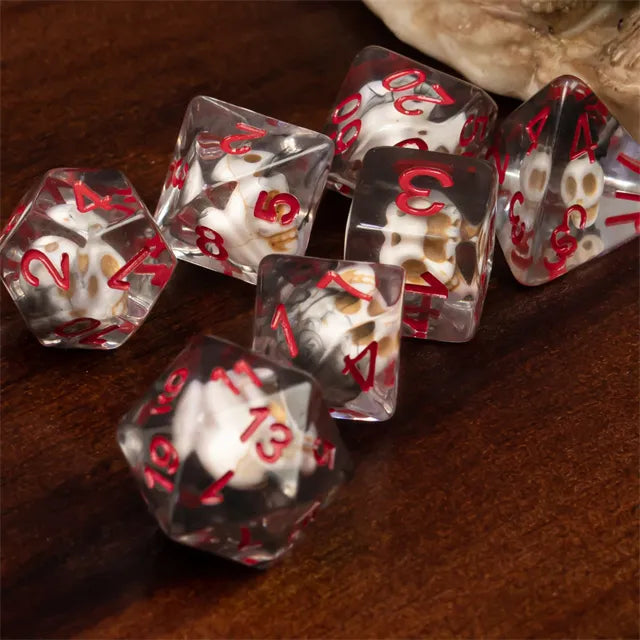 Pirate Skull Smoke 7pc Dice Set Inked in Red
