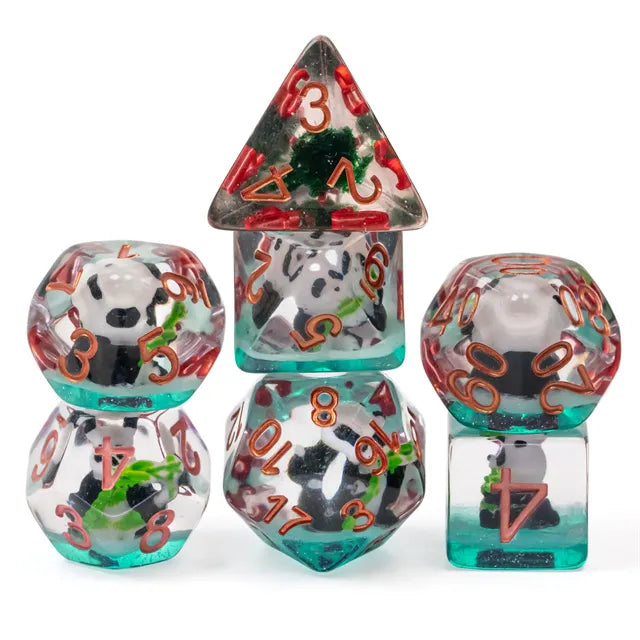 Bamboo Panda 7pc Dice Set Inked in Copper