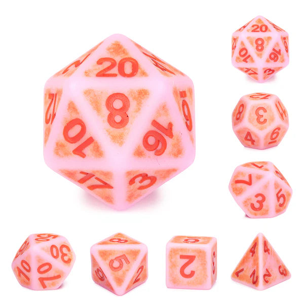 Ancient Rose 7pc Dice Set Inked in Pink