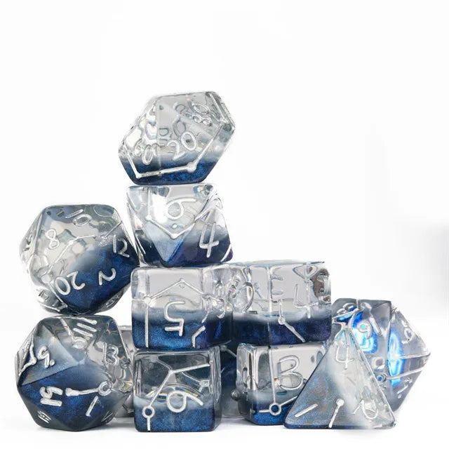 Blue Constellation 12pc Dice Set inked in Silver