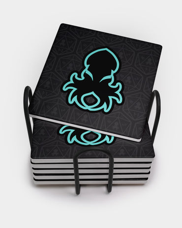 Teal Kraken Square Coaster Set