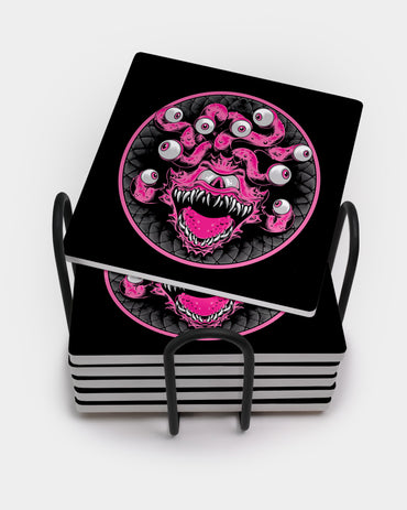 Pink Beholder Square Coaster Set