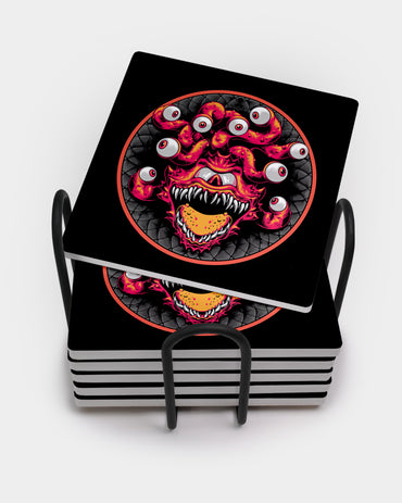 Red Beholder Square Coaster Set