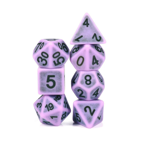 Ancient Purple 7pc Dice Set Inked in Black