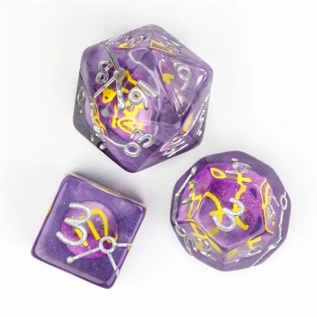 Purple Constellation 12pc Dice Set inked in Silver