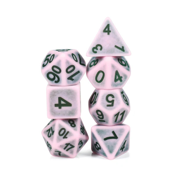 Ancient Pink 7pc Dice Set Inked in Black