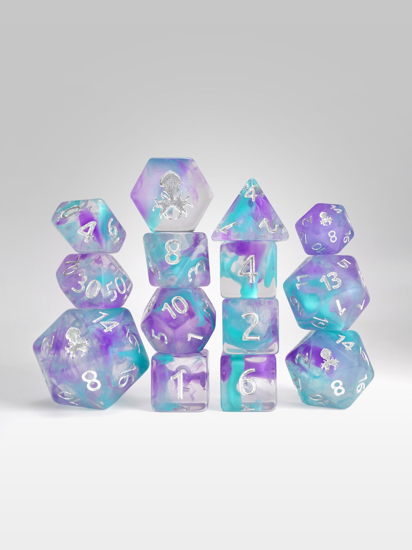 Ethereal Shaman Resurrection 14pc Dice Set Inked in Silver