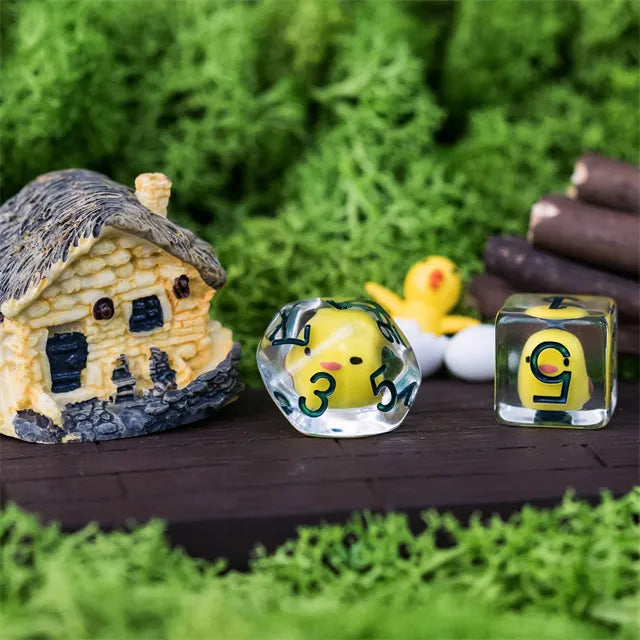 Chicken Family 8pc Dice Set Inked in Green