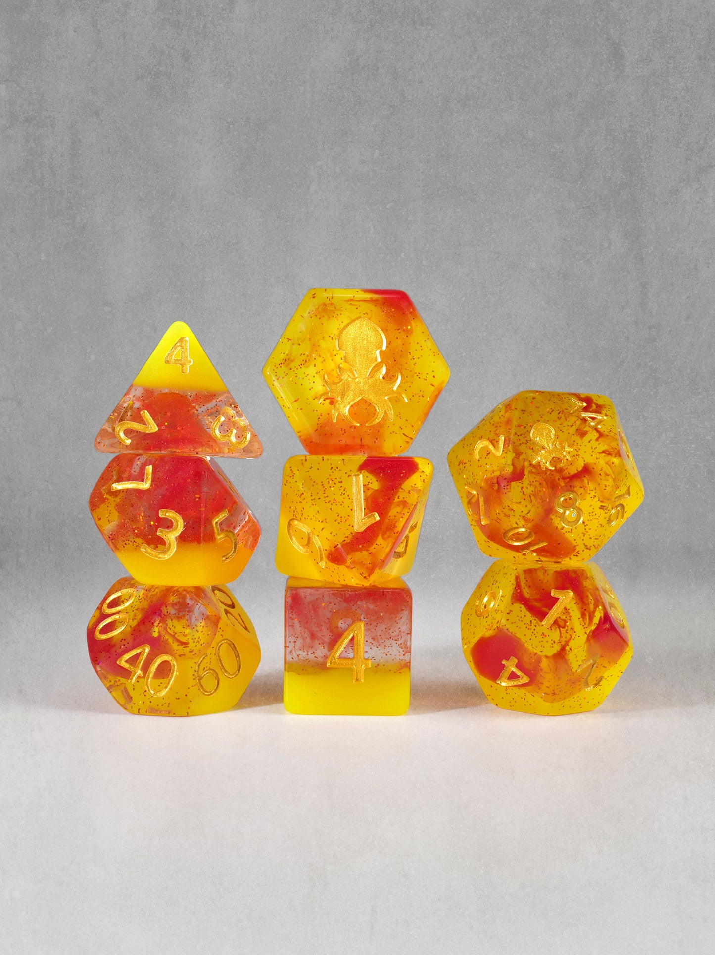 Magmaflow 2 8pc Glow in the Dark Dice Set inked in Gold