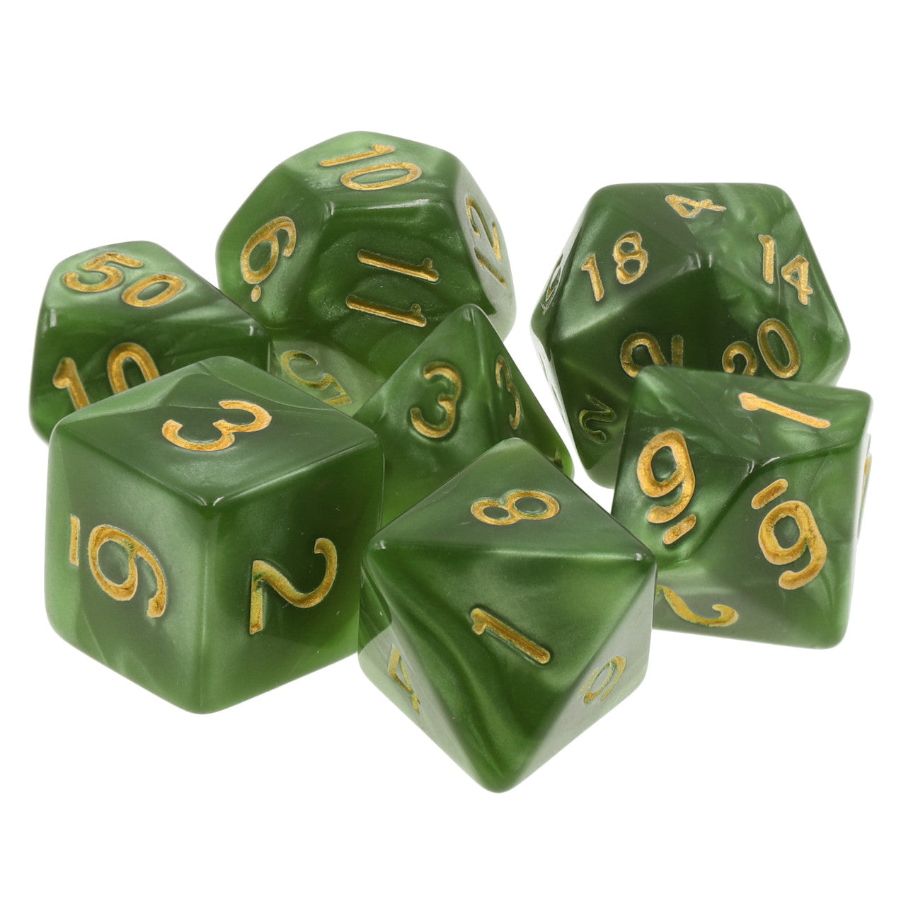 10mm Green Pearl 7pc Mini Polyhedral Dice Set