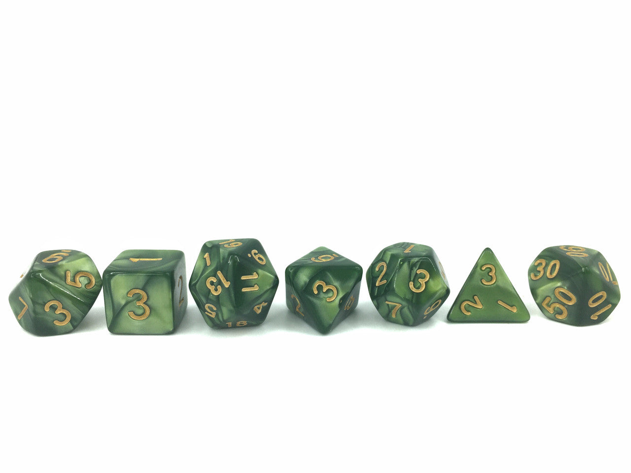 10mm Green Pearl 7pc Mini Polyhedral Dice Set