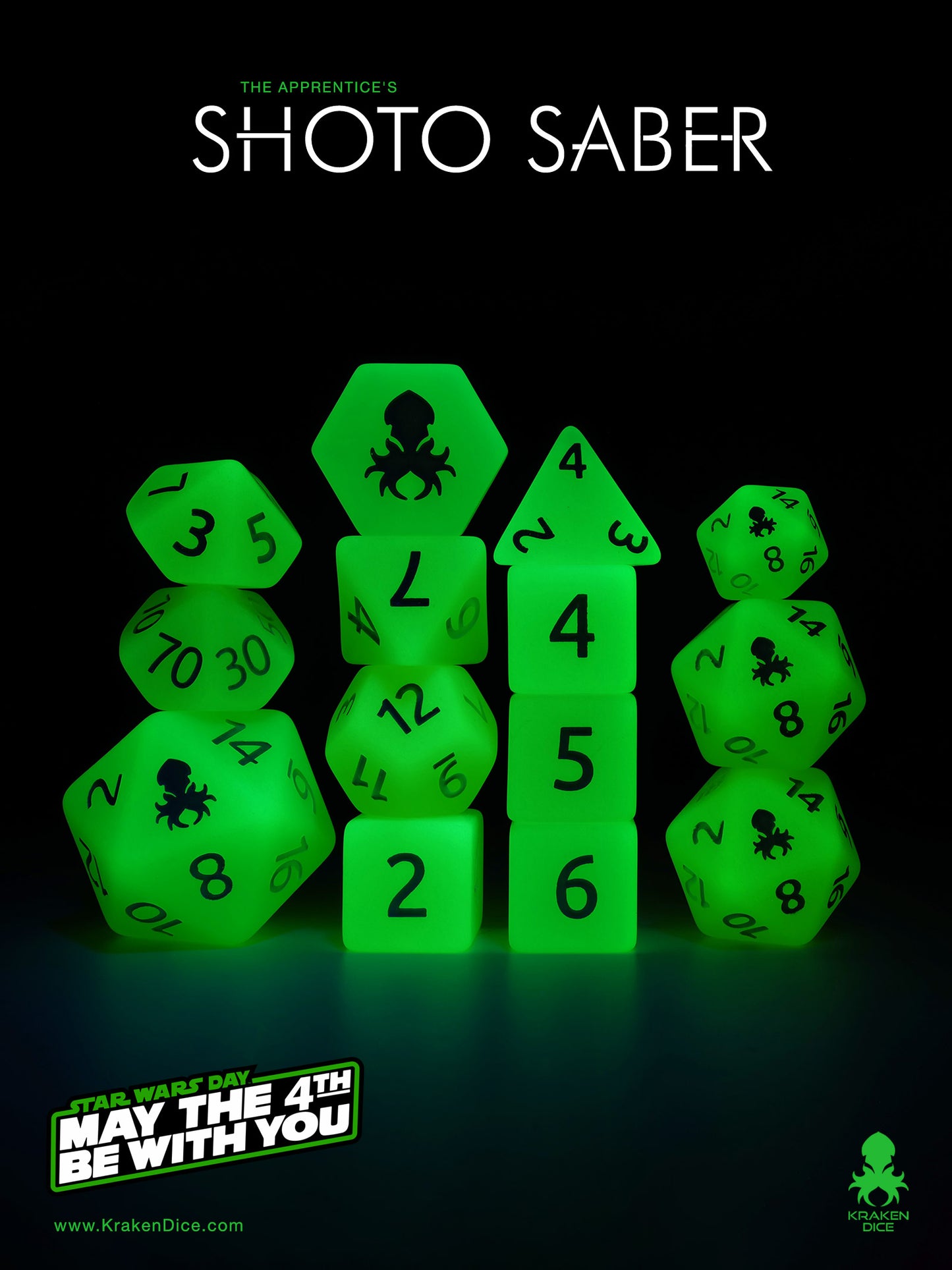 Shoto Saber 14pc Dice Set inked in White
