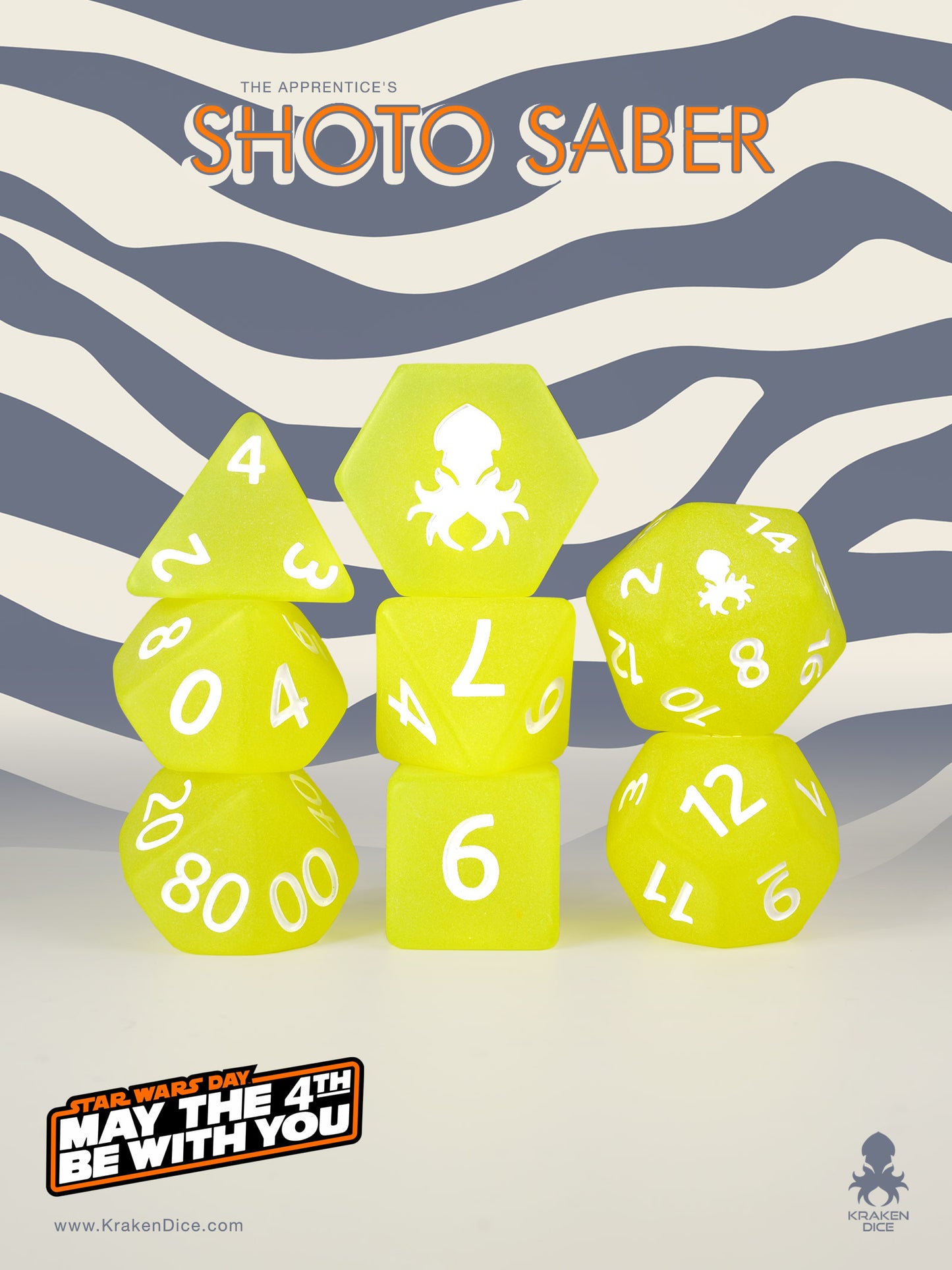 Shoto Saber 8pc Dice Set inked in White