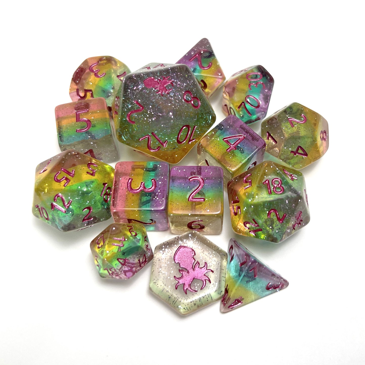 Matilda's Unicorn Tears 14pc Dice Set Inked in Mauve