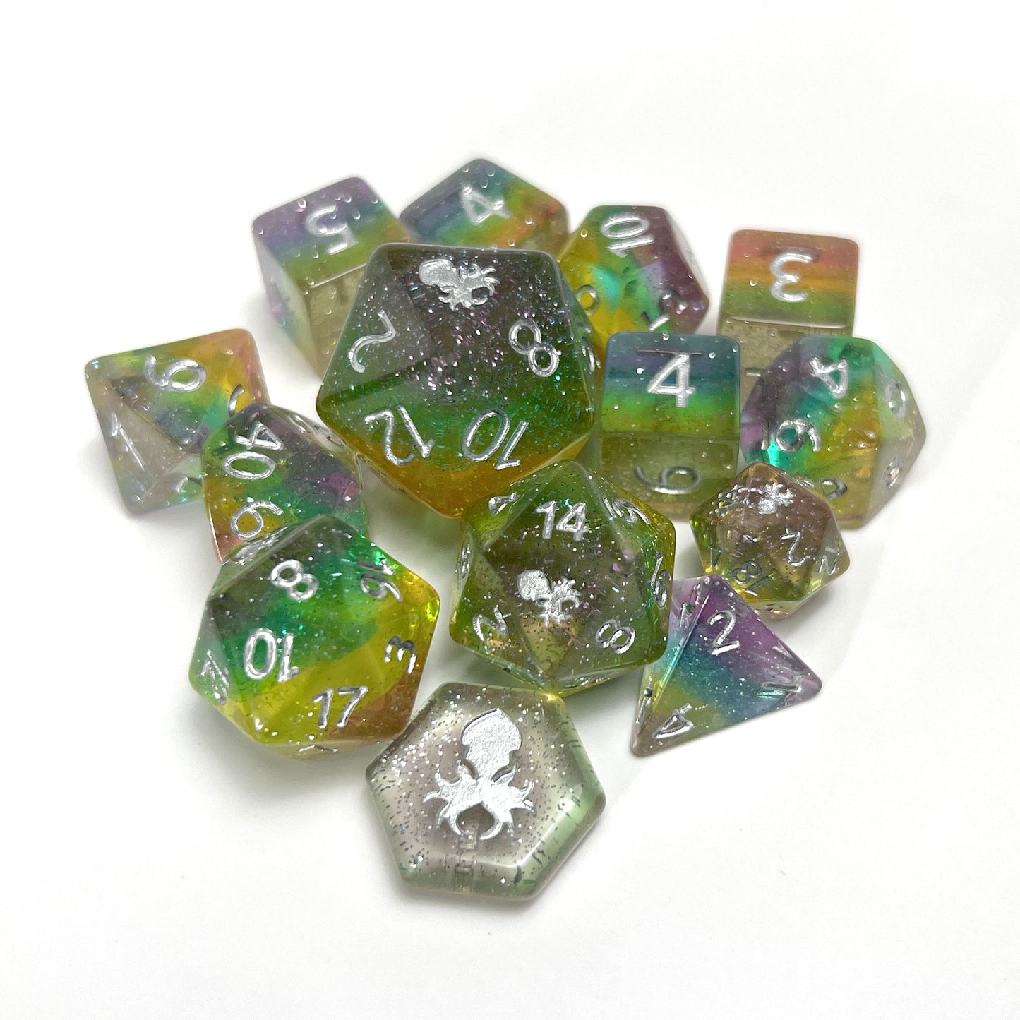 Matilda's Unicorn Tears 14pc Dice Set Inked in Silver