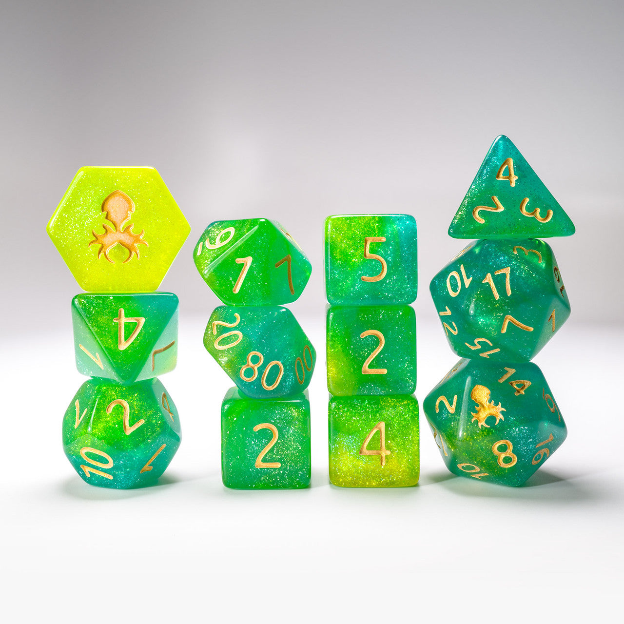 Fern 12pc Glimmer RPG Dice Set with Gold Ink
