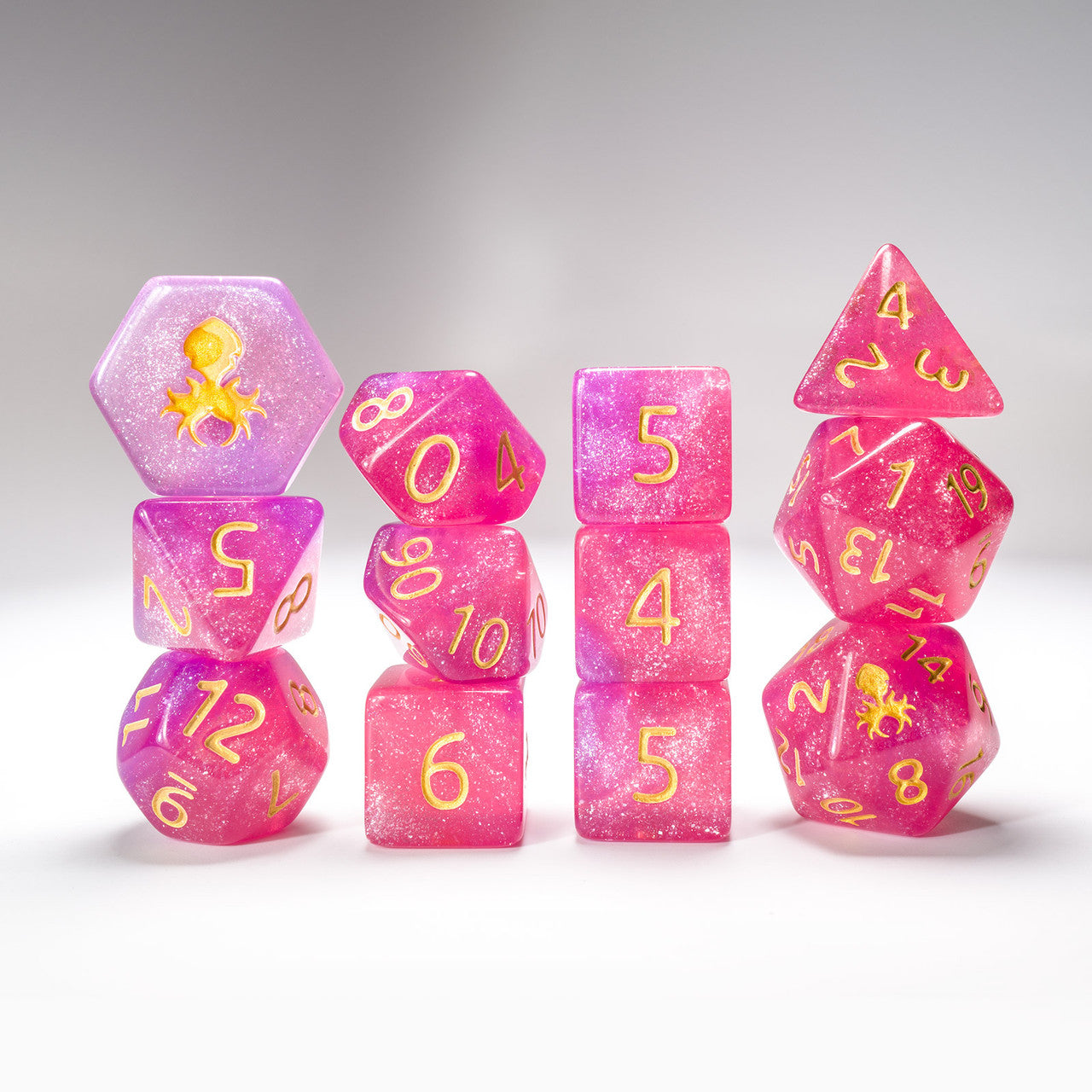 Hydrangea 12pc Glimmer RPG Dice Set with Gold Ink