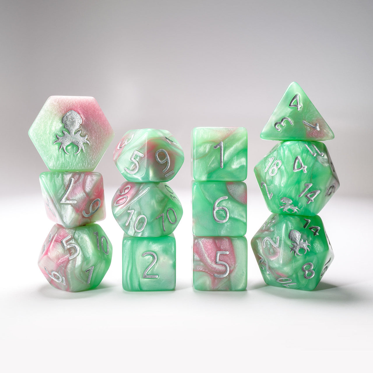 Miami Dice 12pc RPG Dice Set with Silver Ink