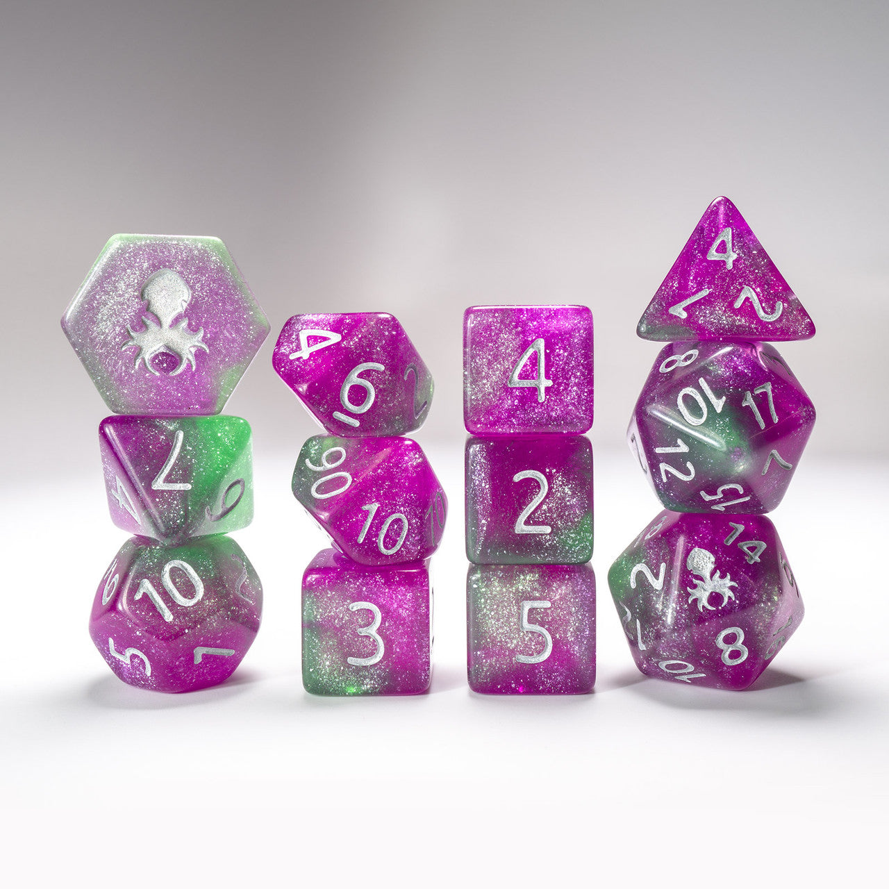 Poison Ivy 12pc Glimmer RPG Dice Set with Silver Ink