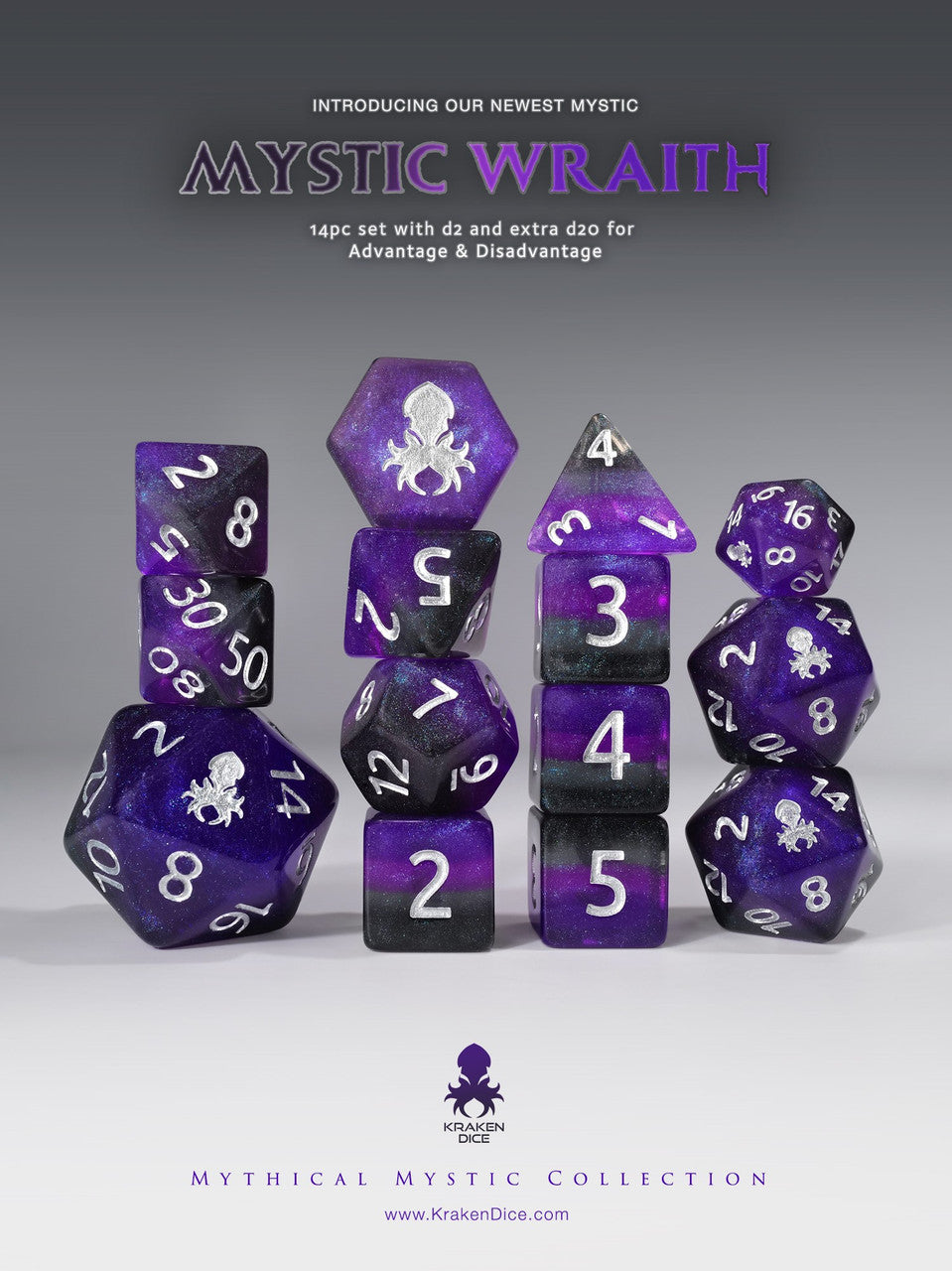 Mystic Wraith 14pc - Limited Run - Silver Ink Dice Set