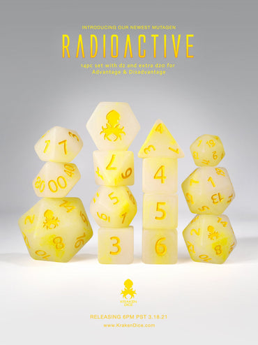 Mutagen: Radioactive 14pc Glow in the Dark Yellow Ink Dice Set