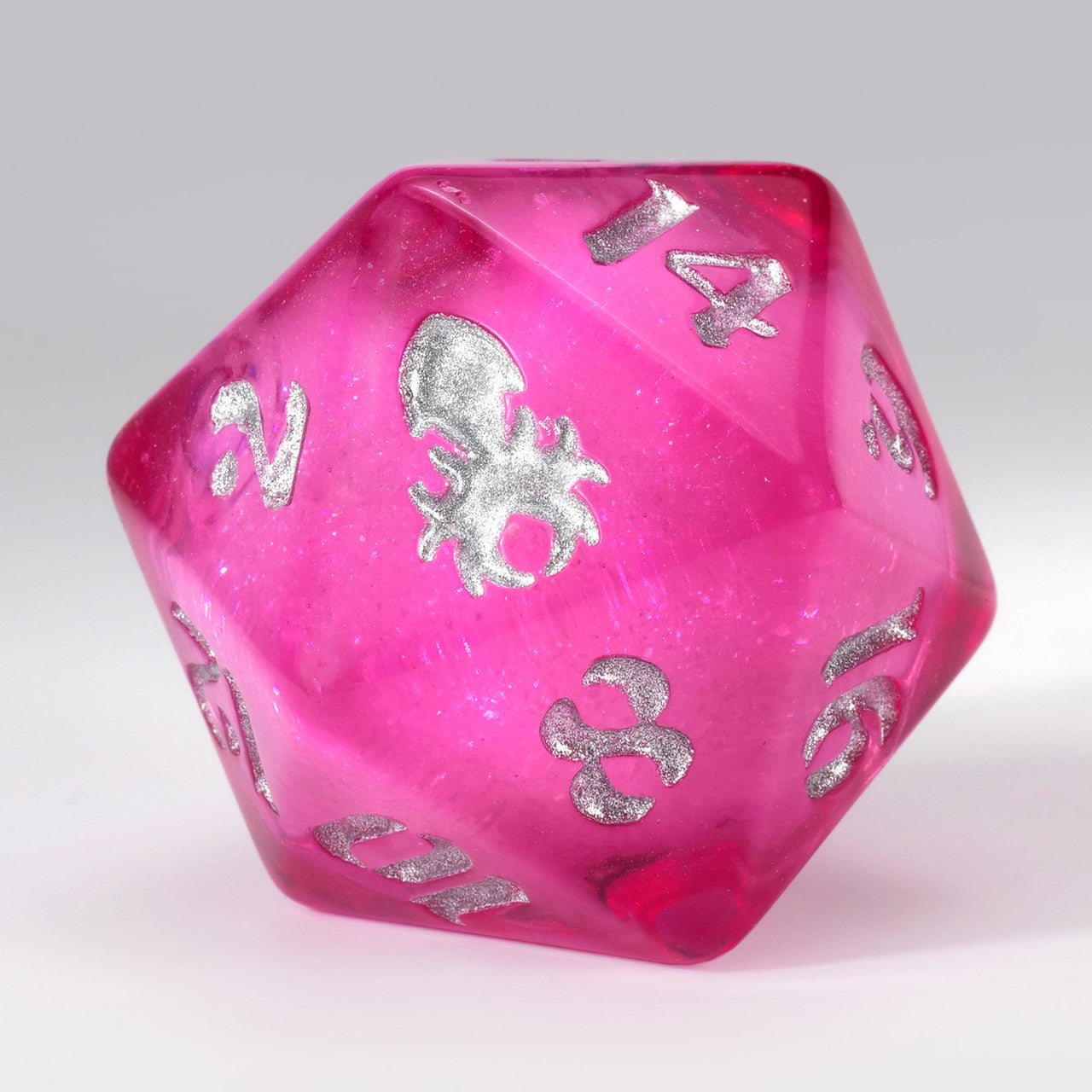 34 mm Magenta Liquid Core Silver Glitter Single D20 with Silver Ink