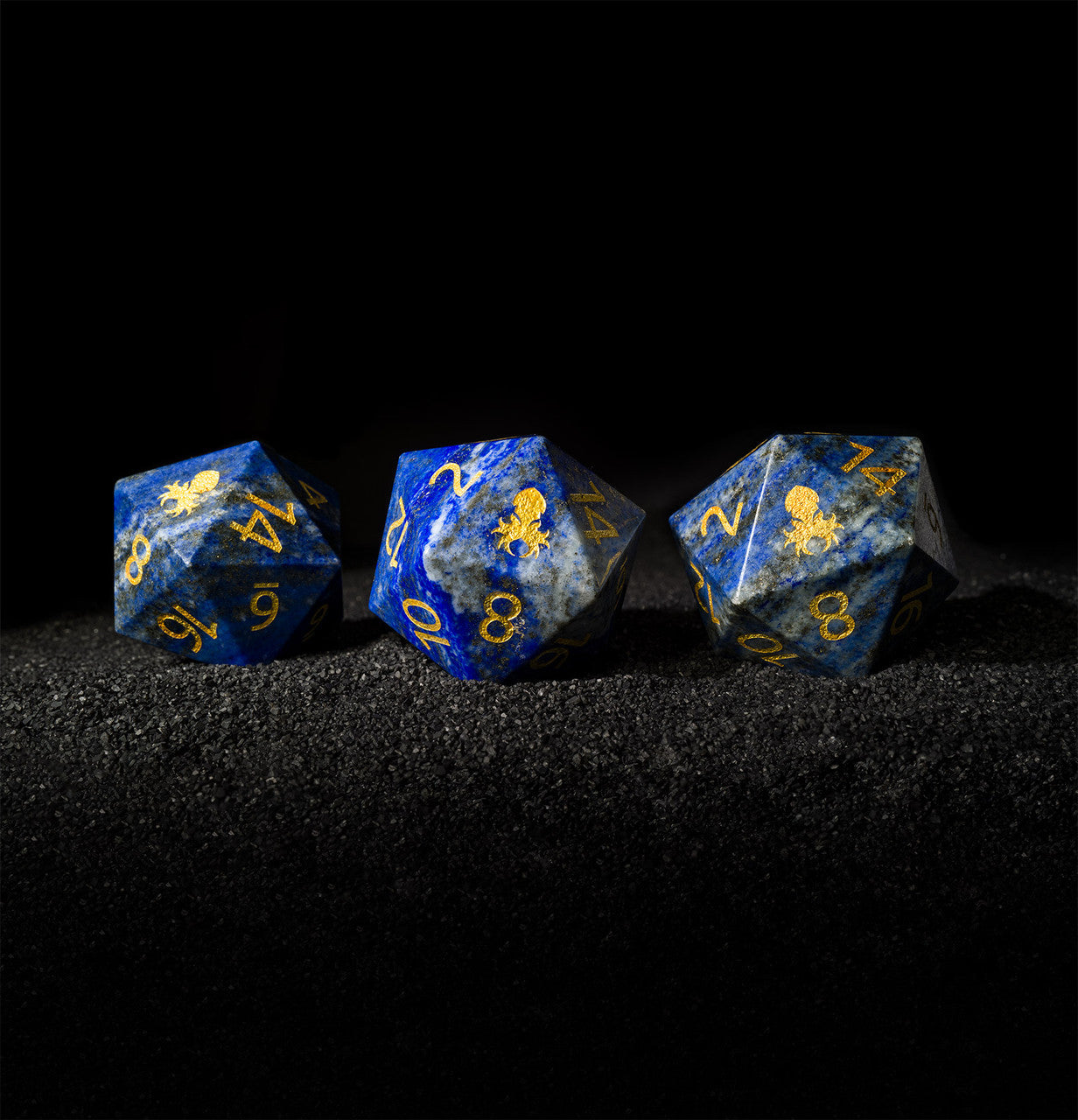 40mm Lapis Lazuli Semi-Precious Single D20 with Kraken Logo