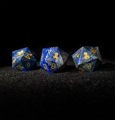 40mm Lapis Lazuli Semi-Precious Single D20 with Kraken Logo