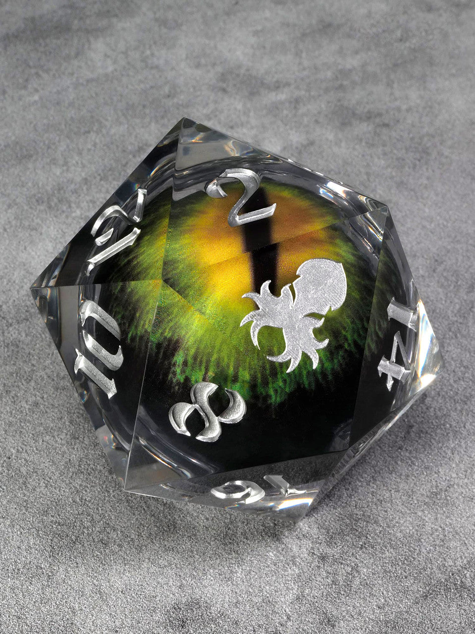 55mm Dragon Eye: Green Iris Single D20 w/ Silver Ink