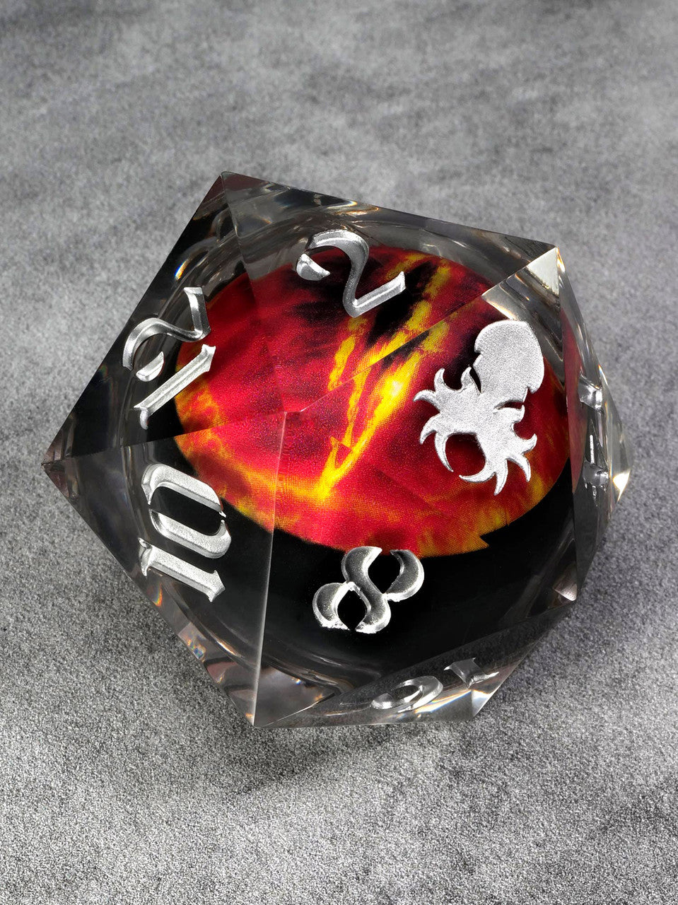 55mm Dragon Eye: Orange Iris Single D20 w/ Silver Ink