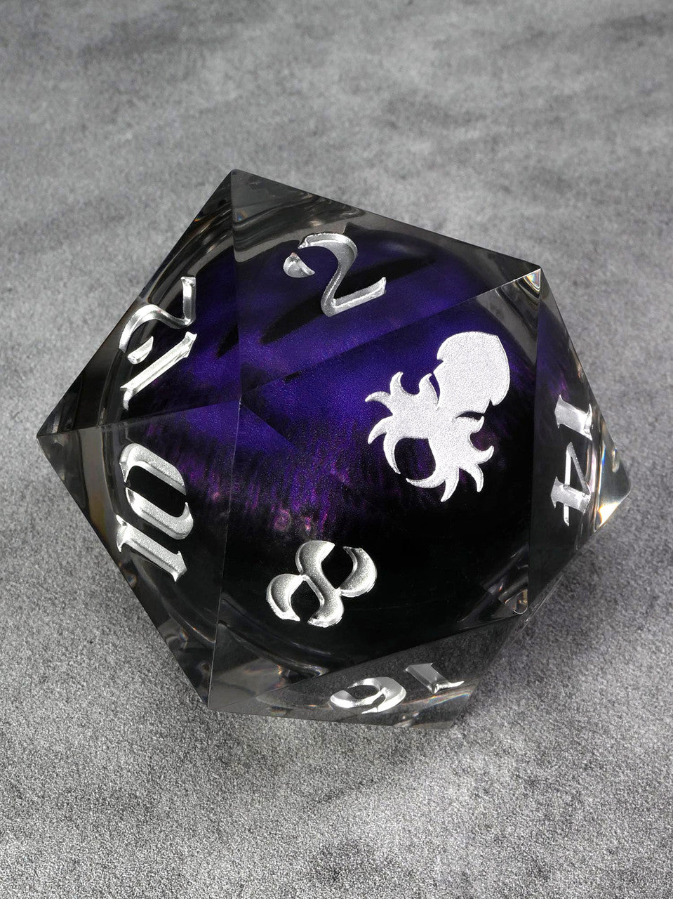 55mm Dragon Eye: Purple Iris Single D20 w/ Silver Ink