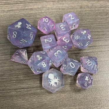 Legendary 14pc Silver Ink Dice Set With Kraken Logo