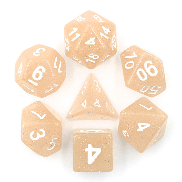 Beige Translucent Glitter 7pc Dice Set