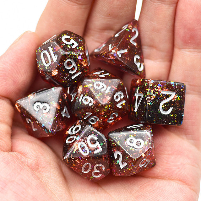 Burning Glitter filled with Silver ink 7pc Polyhedral Dice Set