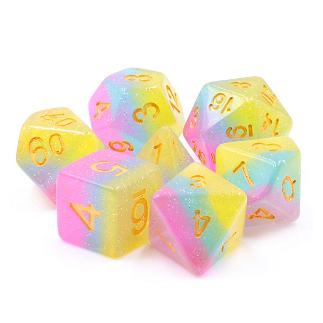 Candyland Semi-Translucent Pastel Glitter 7pc Dice Set