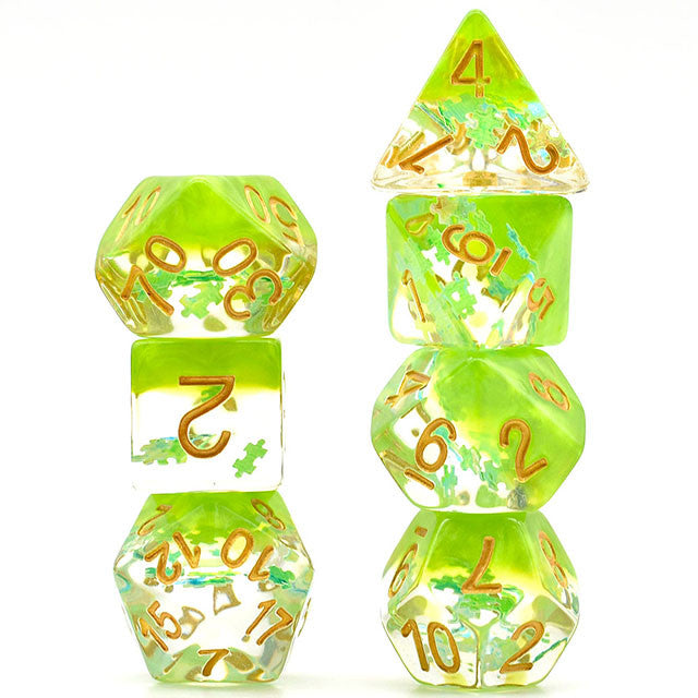 Dreamlike Green Puzzle Filled 7pc Polyhedral Dice Set