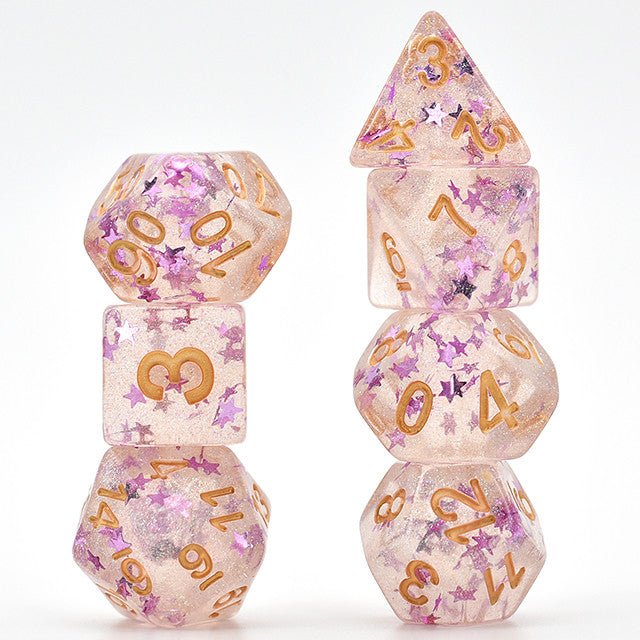 Starlight Wish Purple Stars and Gold Glitter 7pc Polyhedral Dice Set