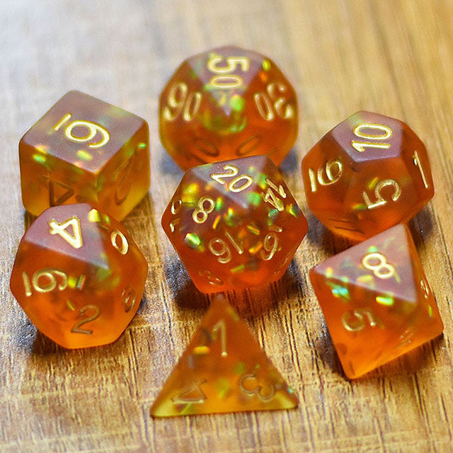Orange Frosted Mermaid Dice with Gold Ink 7pc Polyhedral Dice Set