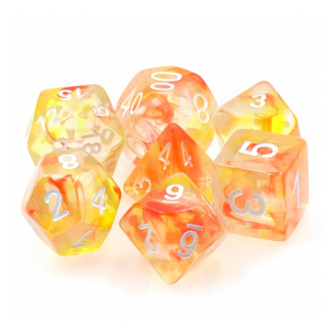 Orange and Red 7 pc Vapor Translucent Dice Set With Swirls