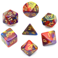Blue Purple, Red and Yellow Blended 7pc Polyhedral Dice Set