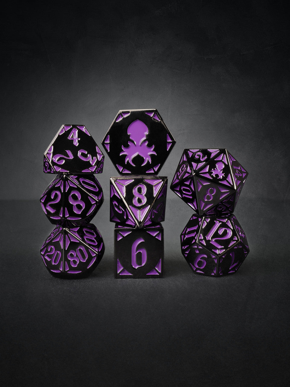 Emperor's Dark Rite 8pc Black with Purple TTRPG Dice Set