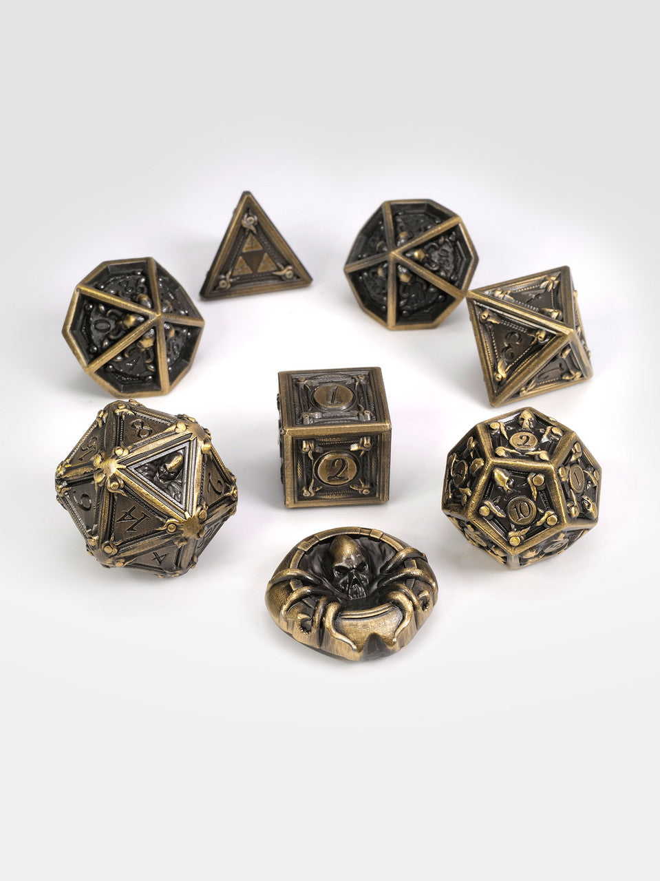 Geometric Horrors: Brass Golem Eyes TTRPG Dice Set