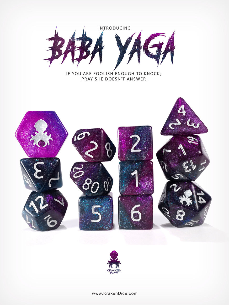 Baba Yaga 12pc RPG Dice Set with Silver Ink