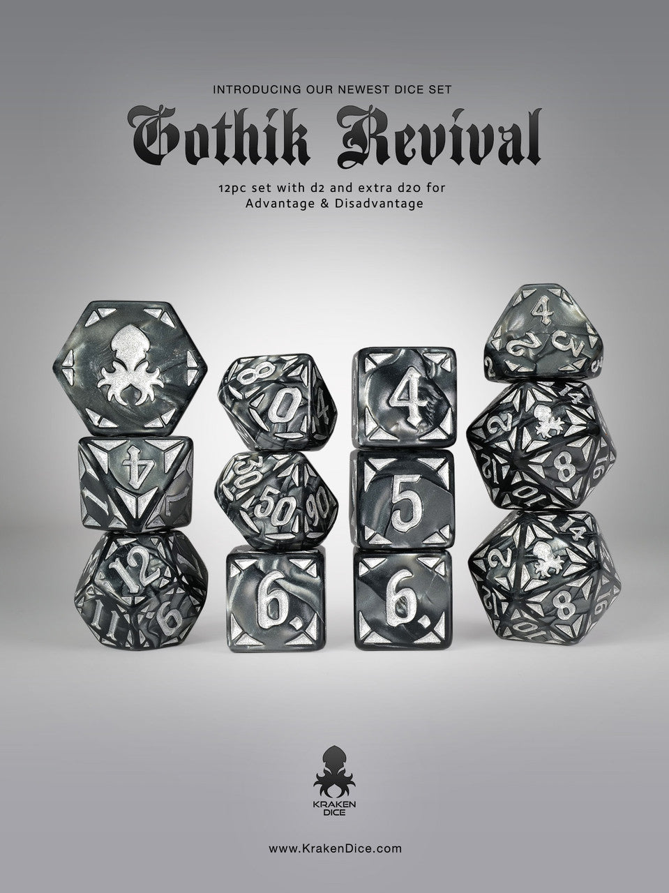 Black Gothik Revival RPG 12pc Dice Set