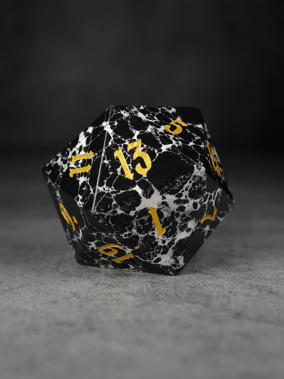 40mm Black and White Semi-Precious Single D20 with Gold Ink